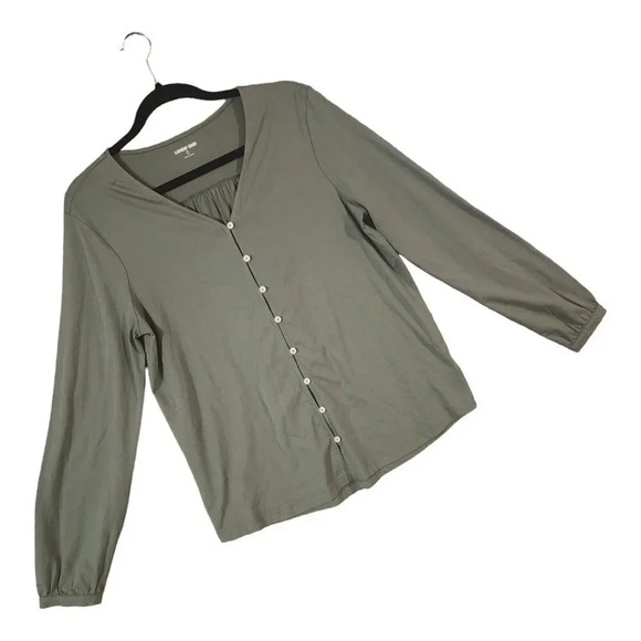 Lands' End Button Down Top Women's Medium 10-12 Olive Green Long Sleeve - Picture 3 of 6
